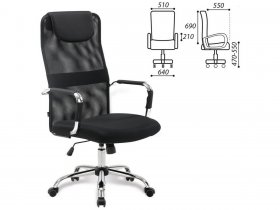 Кресло офисное BRABIX Fit EX-514, с подголовником, хром, черное в Маслянино - maslyanino.mebel-nsk.ru | фото