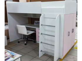 Кровать-чердак Бемби нью (белый/розовый бледный) в Маслянино - maslyanino.mebel-nsk.ru | фото