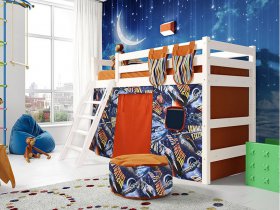 Кровать полувысокая Соня (вариант 6) с наклонной лестницей в Маслянино - maslyanino.mebel-nsk.ru | фото