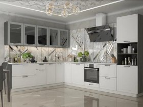 Модульная кухня Глэдис (белый снег/лайт грей софт/корпус анкор темный) в Маслянино - maslyanino.mebel-nsk.ru | фото