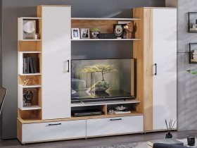 Стенка «Дакота» (дуб крафт золотой/белый ясень) в Маслянино - maslyanino.mebel-nsk.ru | фото