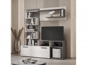 Стенка Евро (графит/дуб крафт белый) в Маслянино - maslyanino.mebel-nsk.ru | фото