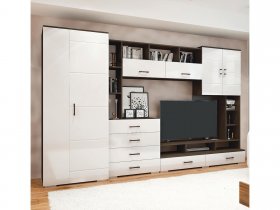 Стенка Коста МДФ (дуб венге/белый глянец) в Маслянино - maslyanino.mebel-nsk.ru | фото