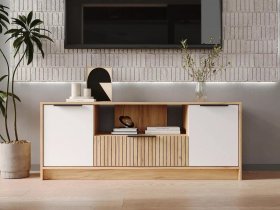 Тумба под ТВ  ТМ-001 Ивис (дуб крафт золотой/белый) в Маслянино - maslyanino.mebel-nsk.ru | фото